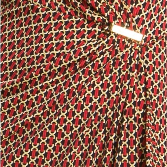 Michael Michael Kors red chain link long sleeve Print Faux Wrap Dress Sz XS - Picture 8 of 16